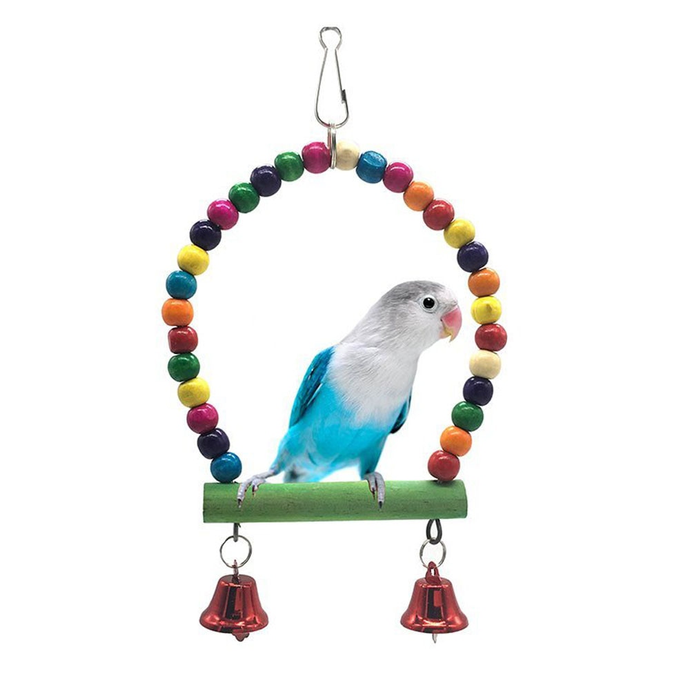 Natuurlijke Houten Papegaai Schommel Speelgoed Vogel Neergestreken In Swing Kooi Met Kleurrijke Kralen Bel Speelgoed Vogel Benodigdheden