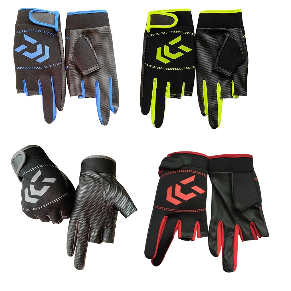 1 par de guantes de pesca para hombre y mujer, protección antideslizante para pesca al aire libre, 3 dedos cortados, equipo deportivo para peces, guantes de pesca