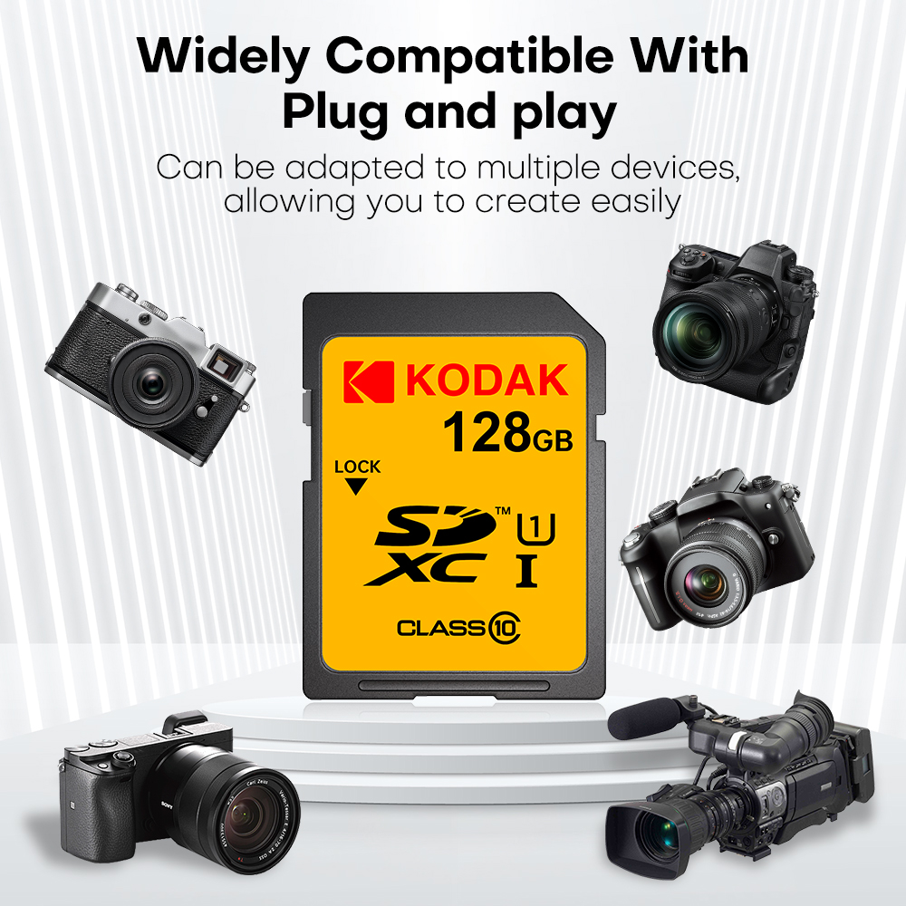 KODAK 100% Original 64GB 128GB SD Card Memory Cards Class10 256GB U1 HD SD Card Memory Card SDXC V30 Memory Cards for Camera