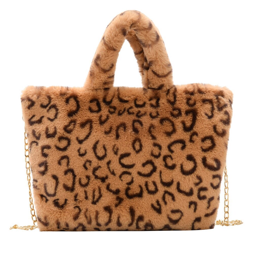 Winter Neue Schulter Tasche Frauen Leopard Weiblichen Beutel Kette Große Plüsch Winter Handtasche Totes Bote Tasche Weiche Warme Pelz taschen: E