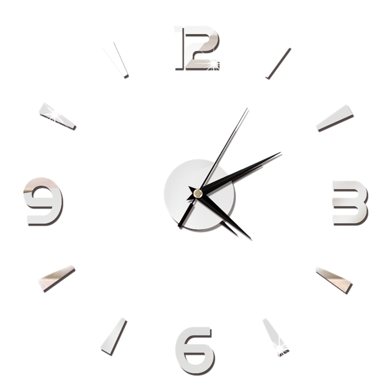 3d doe-het-zelf wandklokken van kwarts voor thuisdecoratie, horloges, woonkamer, acryl spiegelstickers, zilver
