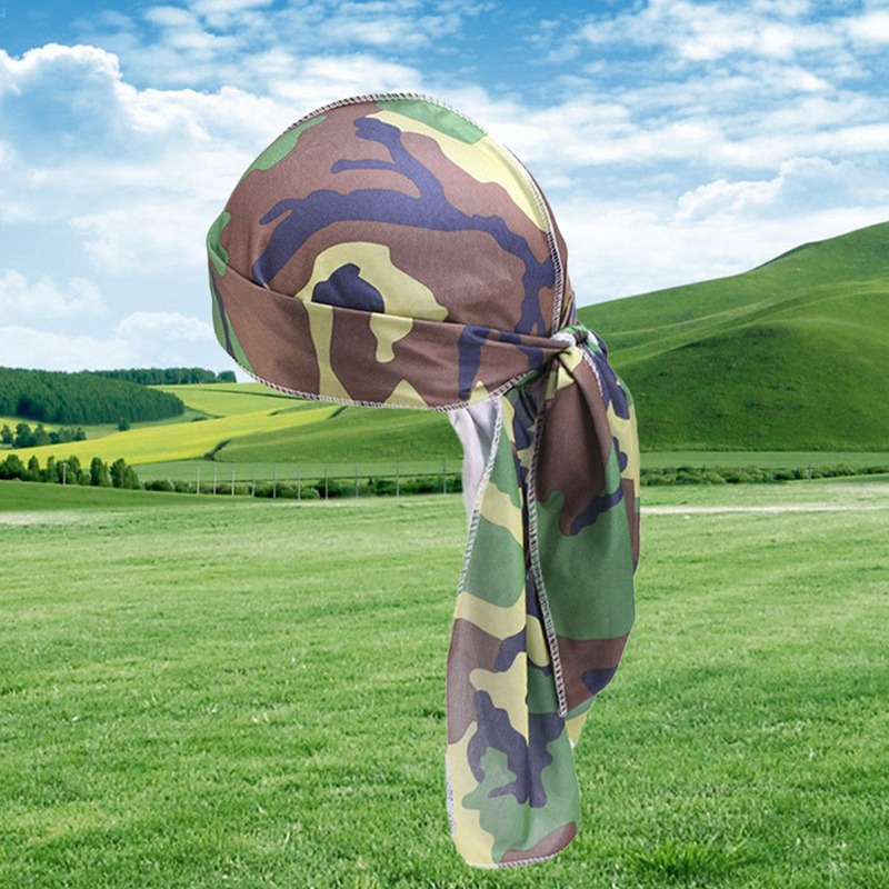 Camo Heren Zijdeachtige Durags Tulband Print Mannen Zijde Durag Hoofddeksels Bandans Hoofdband Haar Accessoires Piraat Hoed Golven Rags
