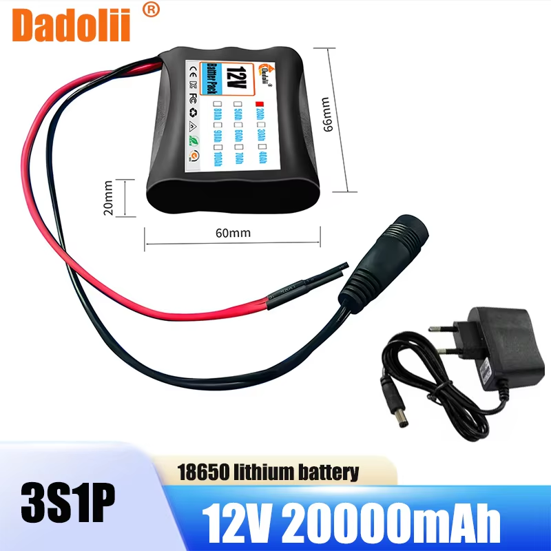 Batterie lithium-ion super aste avec chargeur, plaque de protection 3S1P, 12V, 20Ah, 12V, 100% mAh, 20000, DC 18650 V, , 12.6