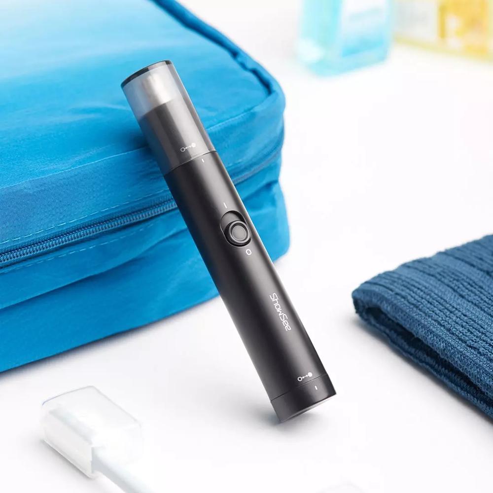 Xiaomi mijia showee  c1- bk bærbar elektrisk næsehårstrimmer aftagelig vaskbar dobbeltkantet 360 ° roterende skærehoved