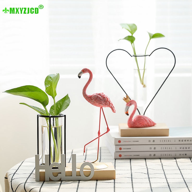 Glas hydroponisk växtvas hem vardagsrum transparent blomsterarrangemang behållare kontor skrivbord harts flamingo dekoration