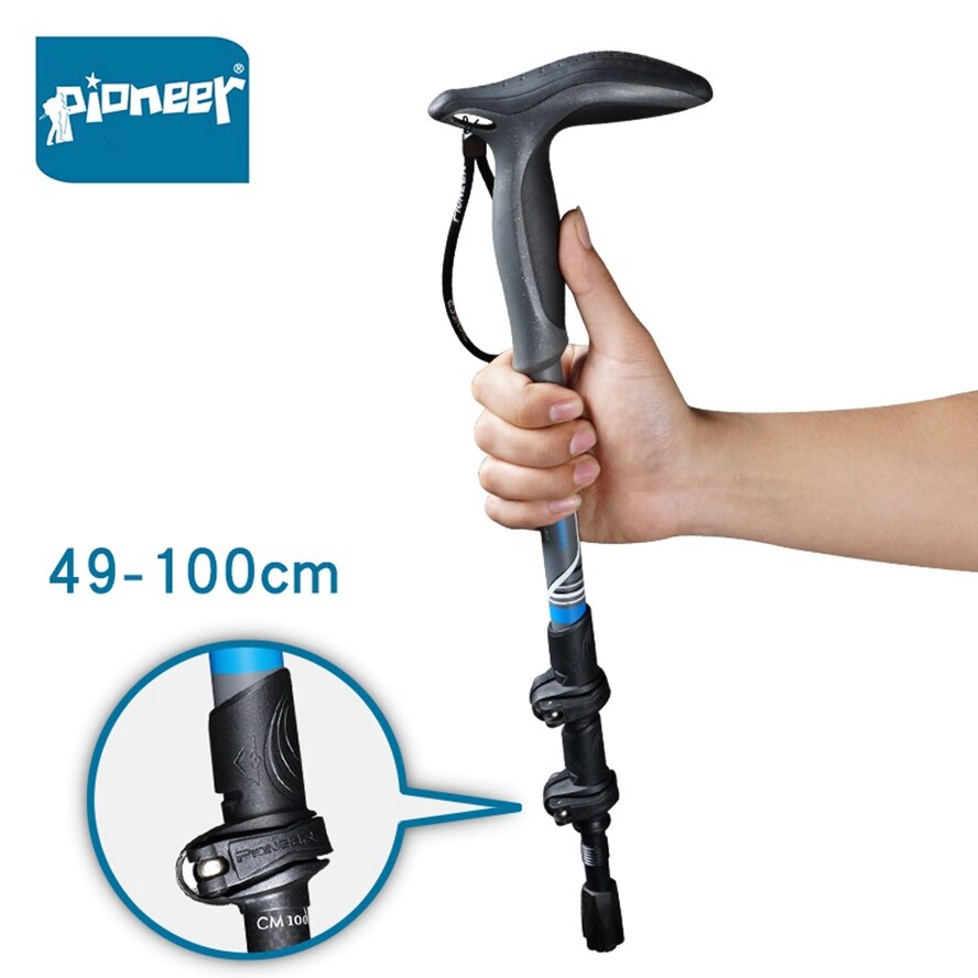 Pioneer – bâton de randonnée ultraléger et pliable en Fiber de carbone, avec poignée en T, pour Sports de plein air, béquille de Camping
