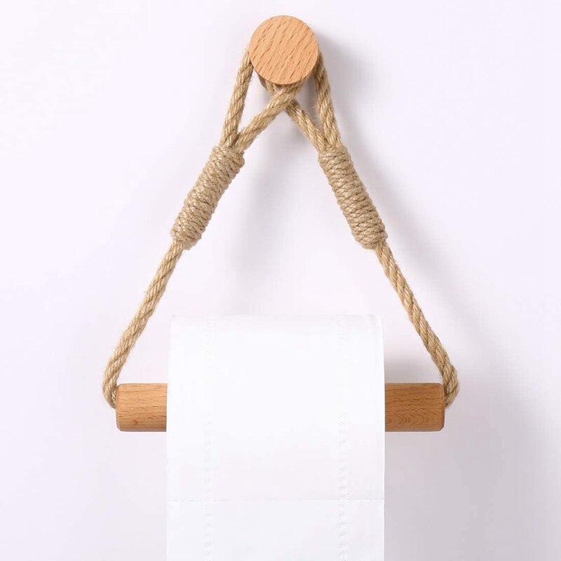 Toilet Paper Holder,Nautical Rope Towel Holder Ring,Nautical Style Coastal Rope with Metal Hook for Bathroom Decor