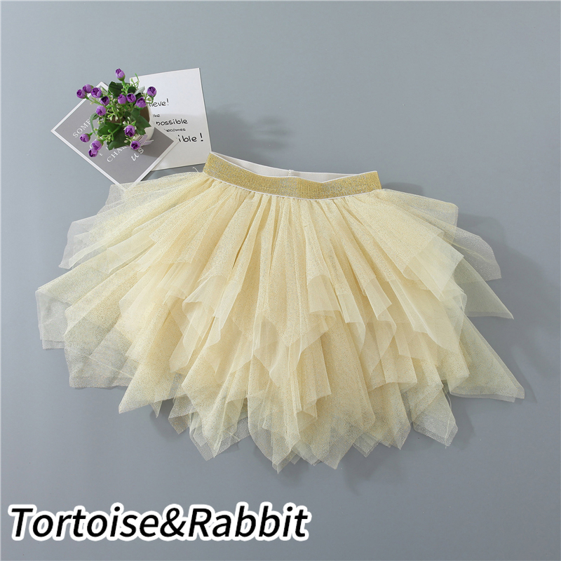 Jenter glitter uregelmessige tutu skjørt barn enhjørning mykt mesh skjørt for 3-8 år barnefest ytelse: Lys gul / 3t