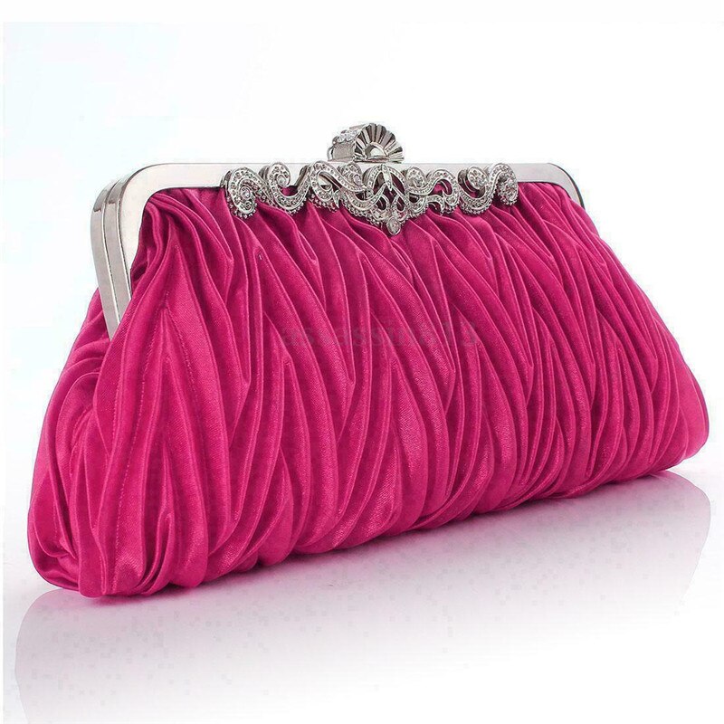 Frauen Kristall Abend Kupplung Tasche Damen Hochzeit Party Handtasche Prom Geldbörse Kette Rüschen Schulter tasche: Heißer Rosa