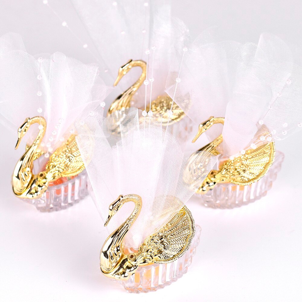 50 stuks Acryl Bruiloft Gunst Zwaan Dozen Bomboniere Candy Box Geschenkdozen