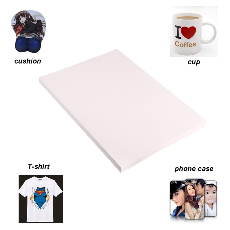 Kicute 100Pcs A4 Dye Sublimation Heat Transfer Film Paper 210x297mm for Polyester Cotton T- Shirt Cup Phone Case