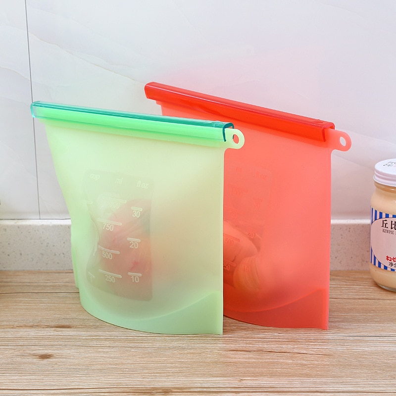 Återanvändbar silikon matpåse silikon ziplock påsar kyl mat fryspåsar 1000ml mjölk frukt kött färska förseglade förvaringspåsar