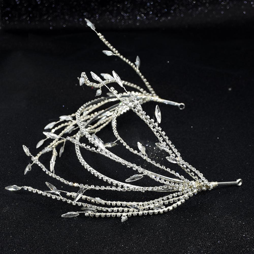 Barok Kristal Strass Parels Tassel Leaf Dubbele Haarband Vrouwen Bridal Wedding Tiara Haar Accessoires Crown Hairwear Sieraden