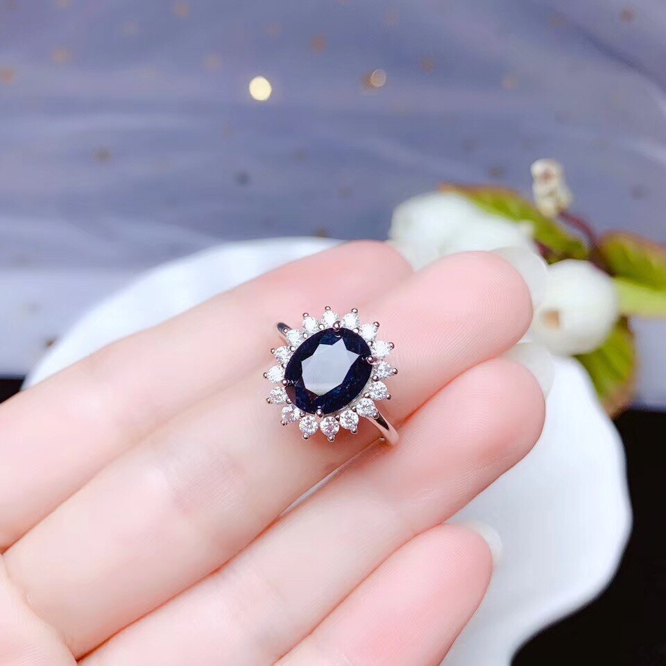 Anillos de princesa Diana de zafiro azul natural para mujer, de Plata de Ley 925, anillo de compromiso romántico, joyería de boda