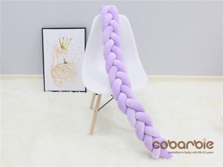 100 Cm Gevlochten Crib Bumpers + Knoop Kussen Kussen, Kwekerij Beddengoed, Cot Kamer Dector: purple