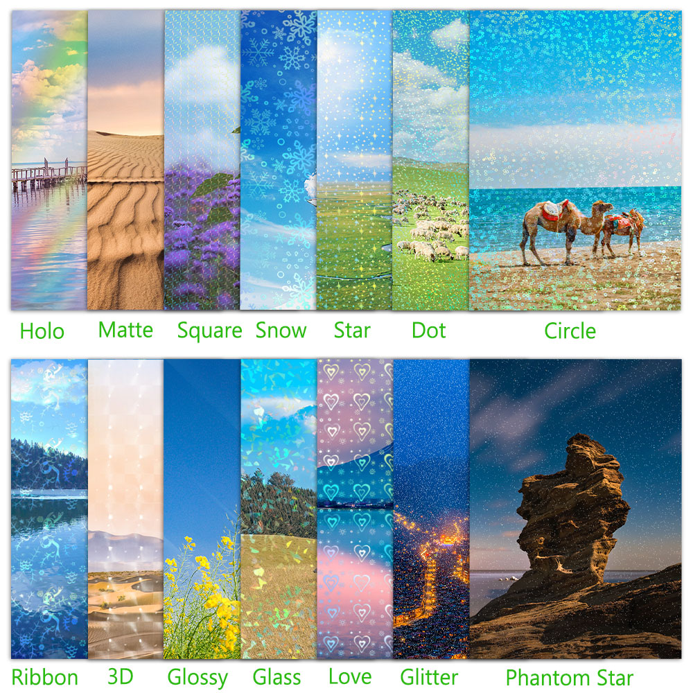 50 hojas de cinta adhesiva holográfica de lámina de arena, estampado en en papel fotográfico A4, película laminada en frío, paquete DIY, tarjeta de Color