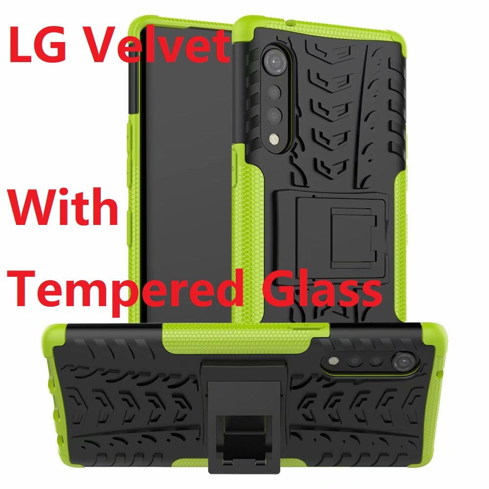 Casos de telefone armadura para lg veludo caso duro + vidro temperado híbrido tpu resistente suporte g9 capa