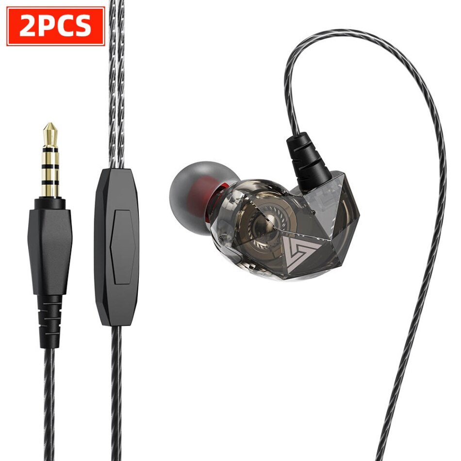 Qkz ak2 moda portátil 3.5mm com fio fone de ouvido in-ear fones de ouvido música esportes fones de ouvido com microfone para o telefone computador portátil: 2Pcs Black