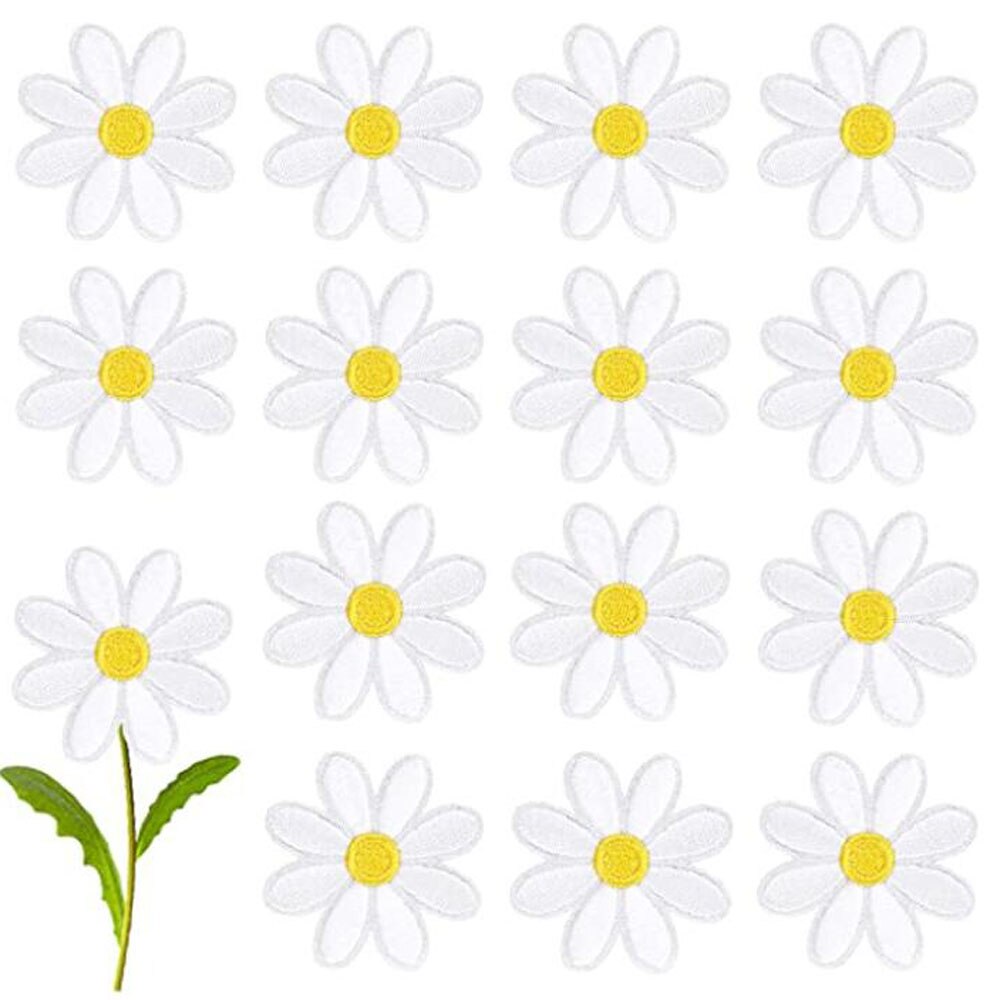 10 stk tusindfryd blomst strygelapper tøj broderet sy applikation reparation patch scrapbog