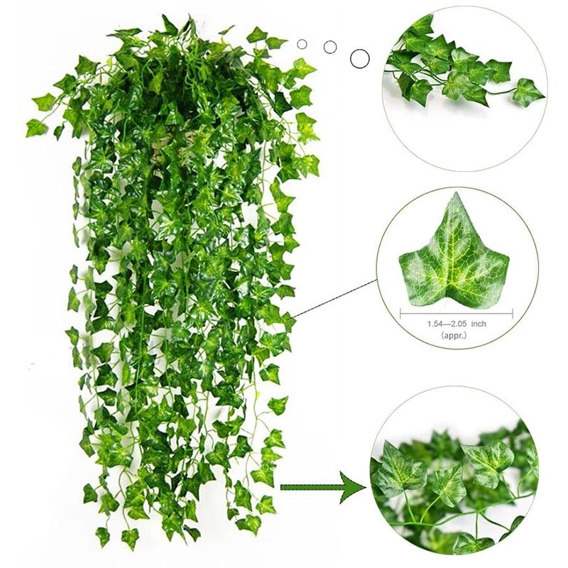 12 Uds enredadera Artificial de hiedra guirnalda colgante hoja falsa vid jardín familiar decoración de la pared de la boda, 84 pies, Verde
