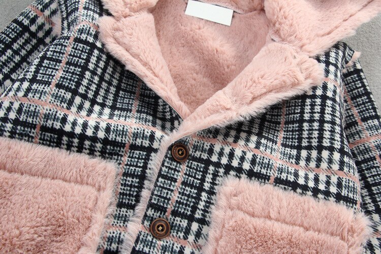 Lente winter bovenkleding dames baby geruite wol plus fluwelen warme jas kinderbontjas babymeisjesjas roosterkleding