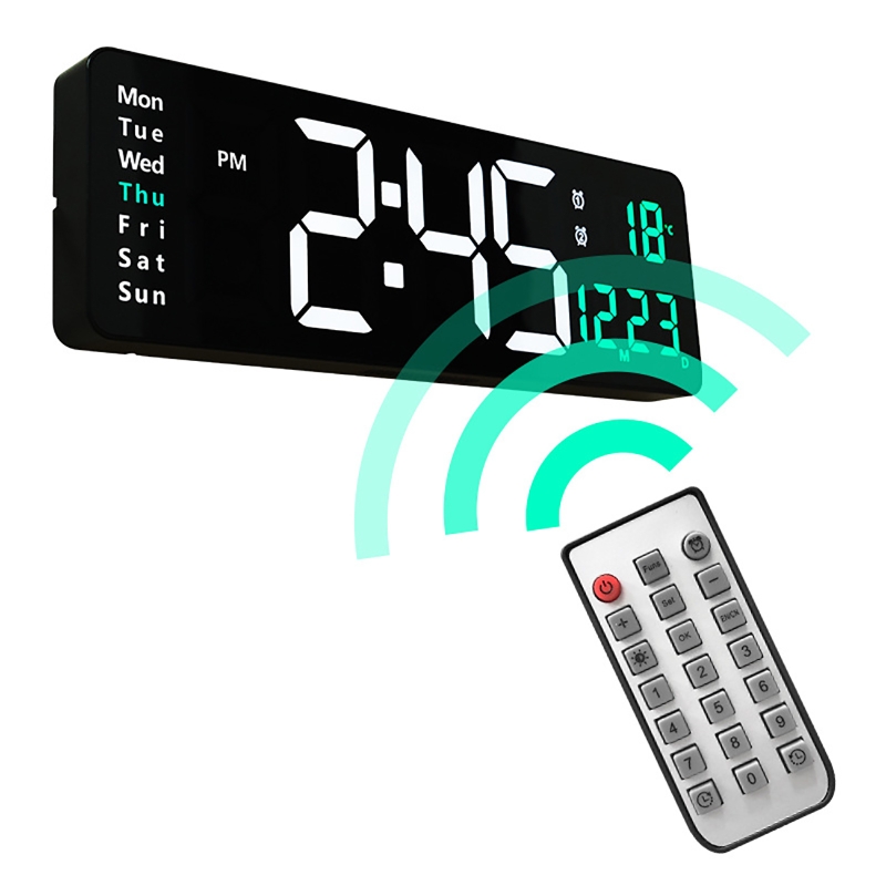 Electronic Wall Clock Temp Date Power Off Memory Table Clock Living Room Digital Clock Dual Alarms LED Clocks Remote Control