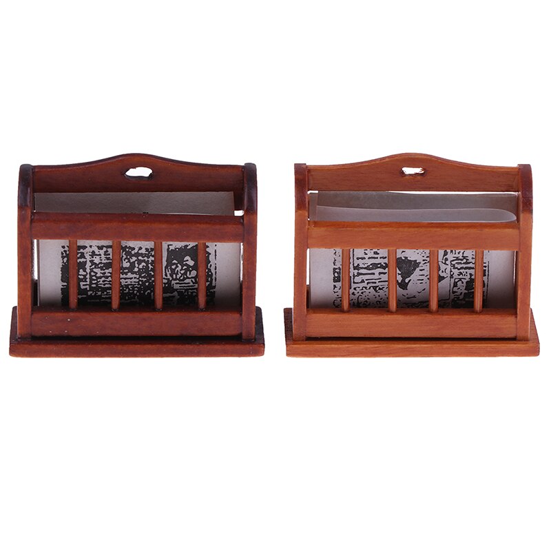 1Pc 1/12 skala domek dla lalek miniaturowa drewniana półka na książki śliczne mini akcesoria gazeta stojak zabawki lalki dom akcesoria
