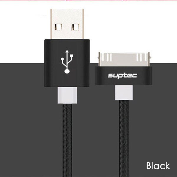 Cable USB SUPTEC para iPhone 4 4s, iPad 2 3, iPod de 30 Pines, Cable cargador de enchufe de Metal para iPhone 4, Cable de nailon para carga, Cable de datos: Black / 300cm