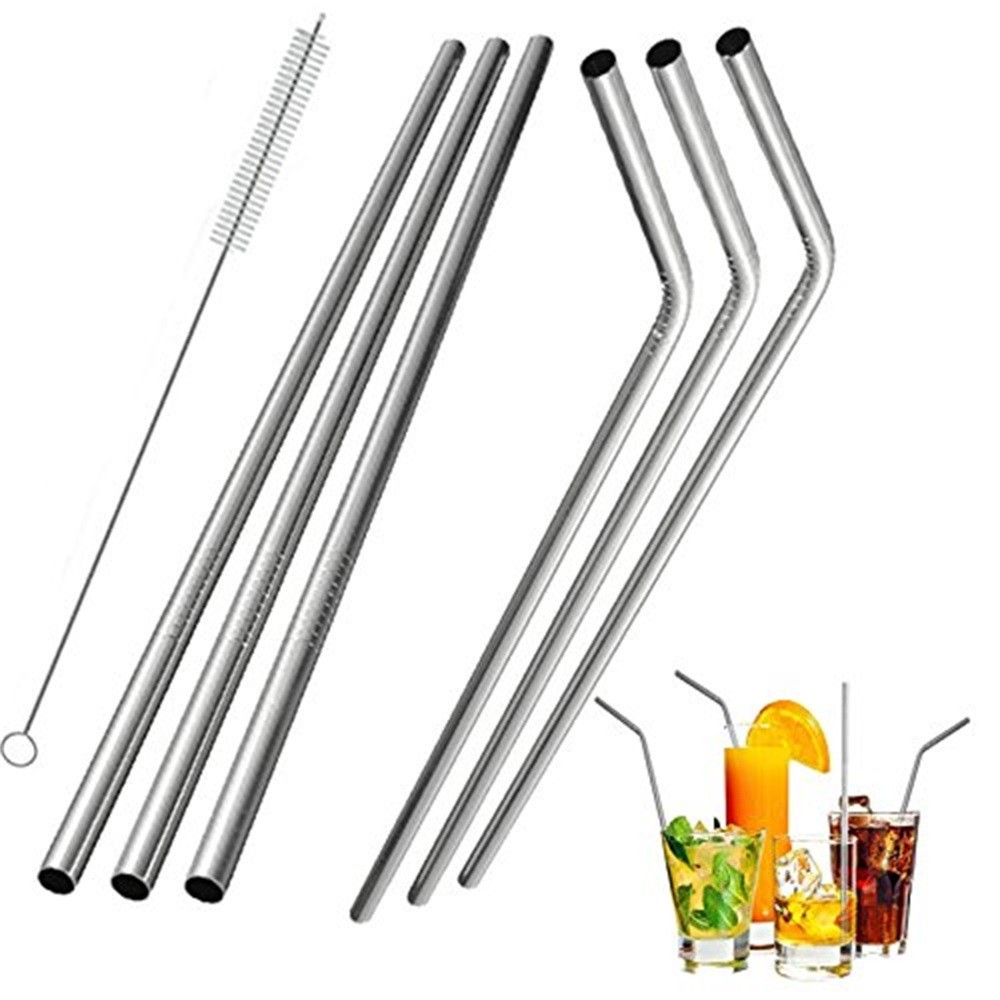 7 pcs Extra Long Stainless Steel Straws Set Reusable Wide Straws for Smoothies Metal Drinking Straws with Cleaning Brushes