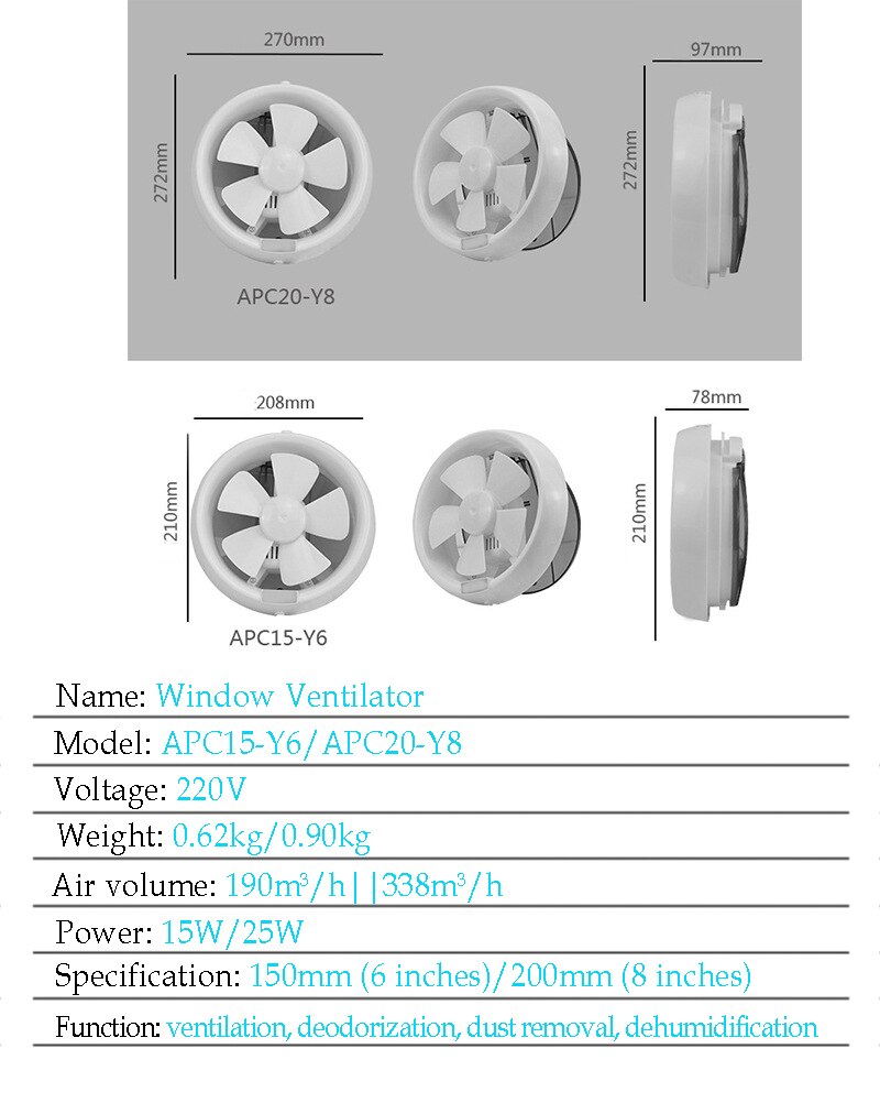 Ventilerende stærk udsugningsventilator til vinduesvifteventilatorer badeværelse toilet køkkenmonteret industriel ventilator