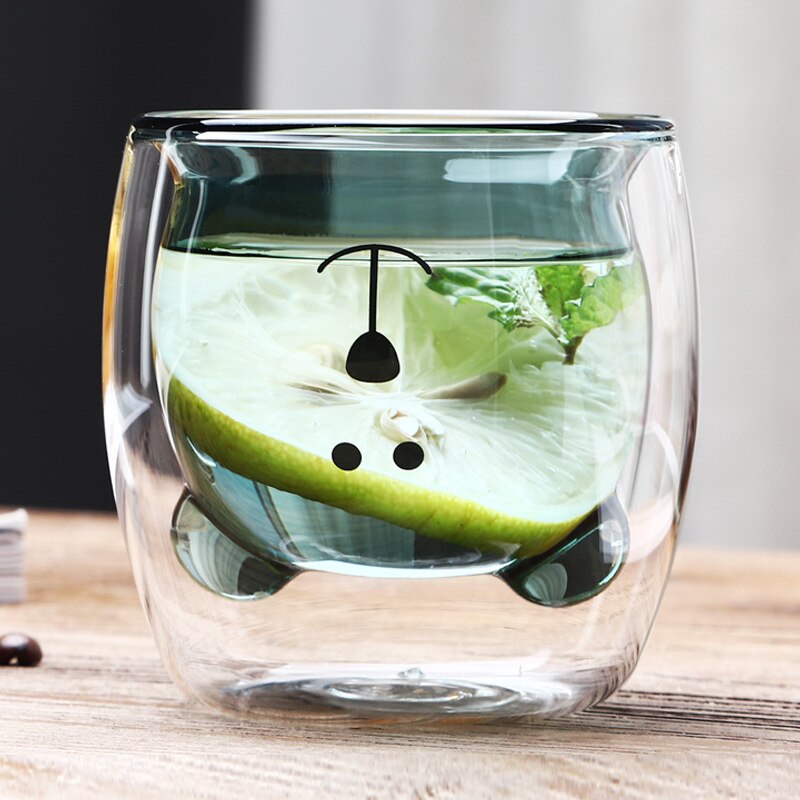 Söt björn dubbelskikt kaffemugg dubbel glas kopp kartong djur mjölk glas dam söt jul
