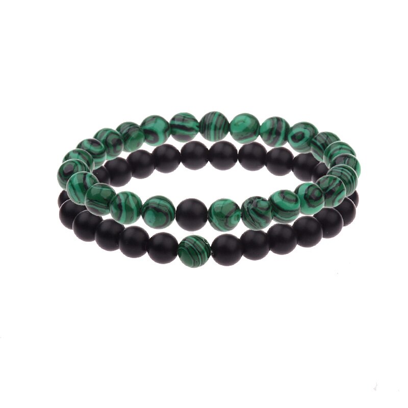 Amader 2 pièces/L Distance Bracelet pour femmes hommes bleu & noir pierre Yoga énergie perlée Couple Bracelets hommes dames WAB241: Green Black