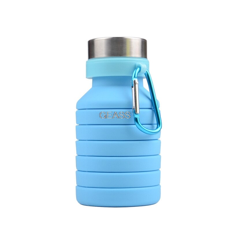Silikone foldning udendørs rejse sport flaske 550ml store kapacitet bærbar tilbagetrækkelig kop glas vandflaske: Blå