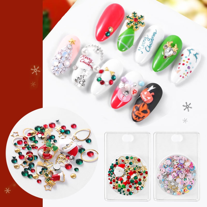 1 Doos Kerst Nail Decoratie Nagellak Gemengde Legering Set Nail Make-Up Accessoires Sneeuwvlok Kerst Halloween Decoraties