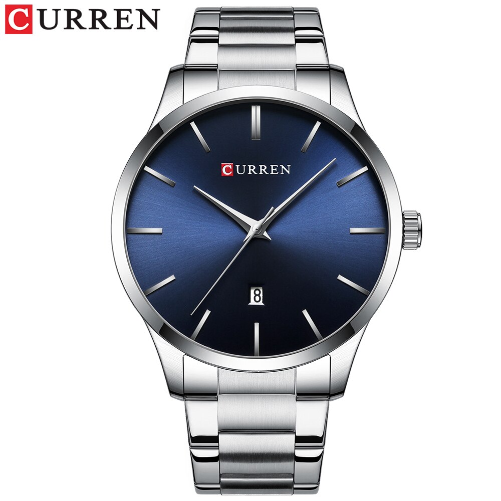 Mannen Horloges Luxe Curren Heren Quartz Horloge Mannelijke Klok Rvs Heren Dress Horloges Relogio Masculino: Silver Blue