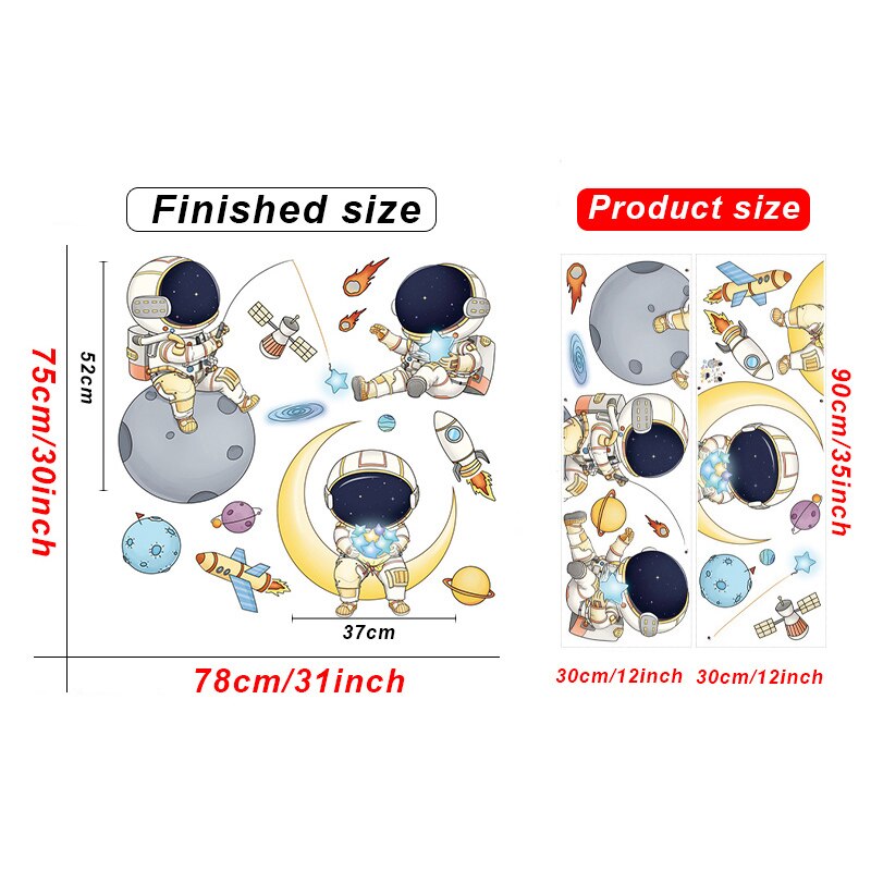Autocollant mural d'astronaute en vinyle de dessin animé, stickers muraux amovibles pour bricolage, pour enfants garçons, chambre à coucher, pépinière, papier peint pour la maison: TBAL186