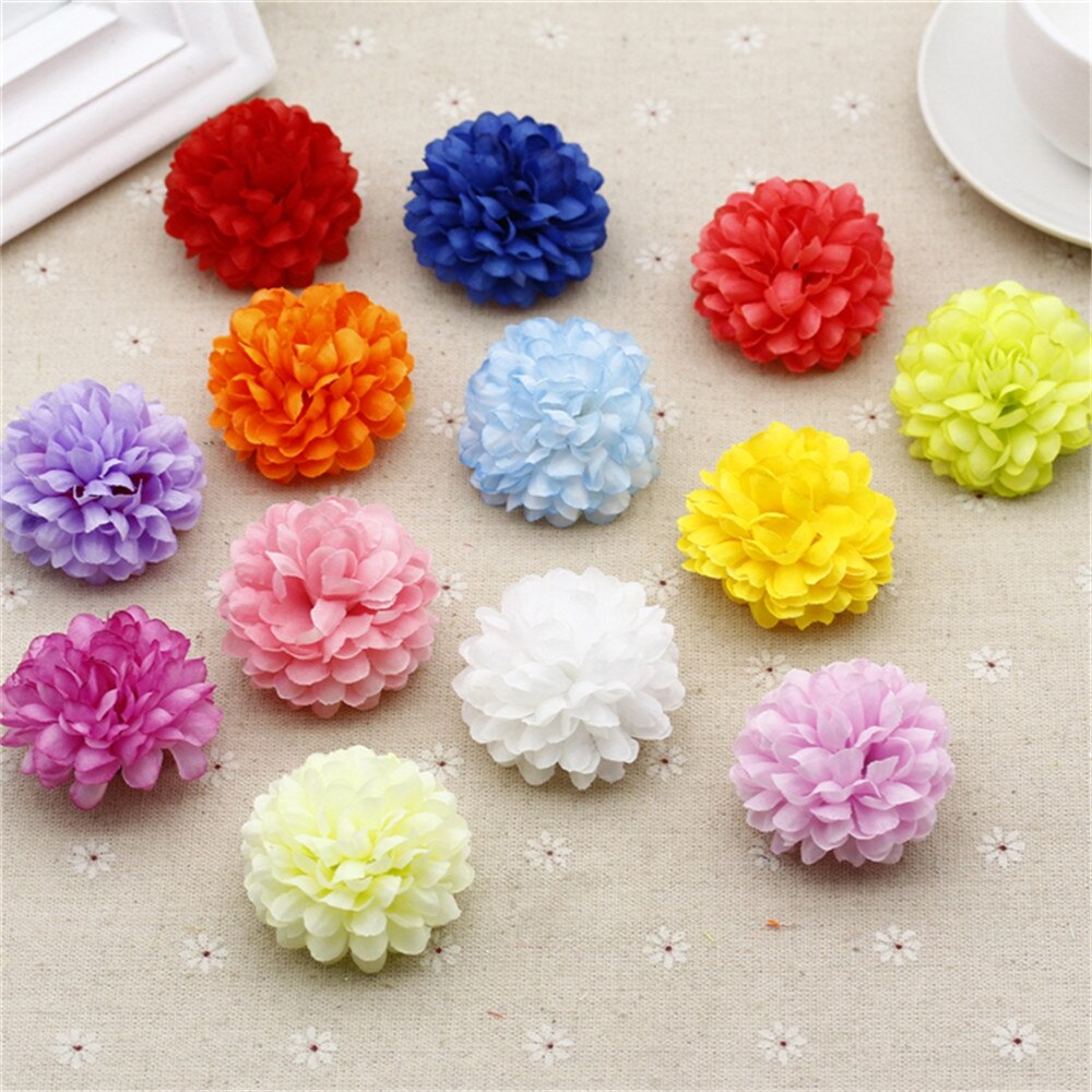 Chenap-pompon à œillet artificiel en soie | Tête de fleurs pour décoration de voiture de mariage, fournitures de fleuriste décoratives diy, fleurs