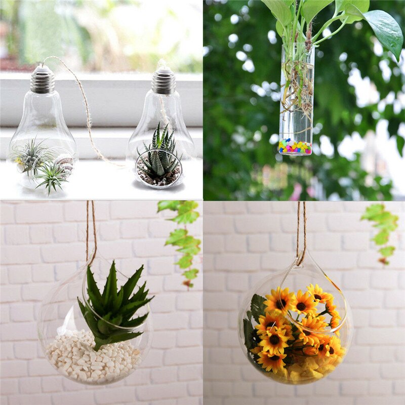 Vase en boule de verre suspendu, pot de fleur, récipient de Terrarium, décoration pour fête et mariage