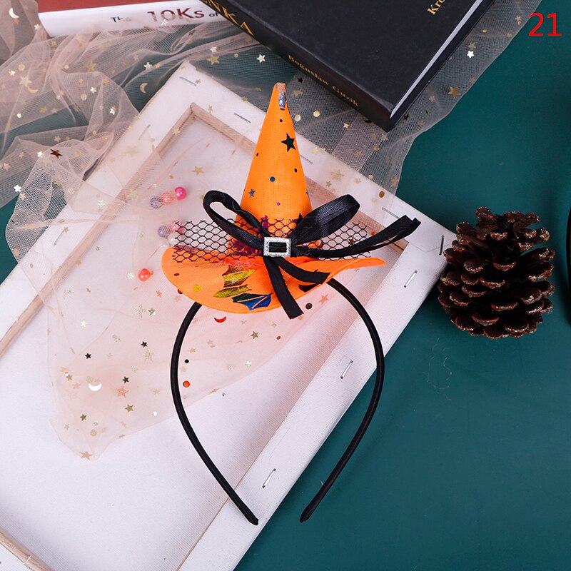 1 Uds Halloween niñas diadema bruja Cosplay tocado con calabaza aro de pelo decoración de: 21
