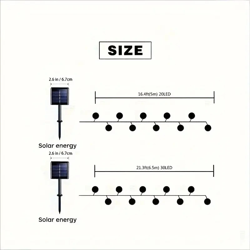 Luz Solar de bola marroquí de 12/7m, 5M/6M, lámpara de jardín de hadas impermeable para exteriores, 8 modos para jardín, patio, paso, iluminación exterior