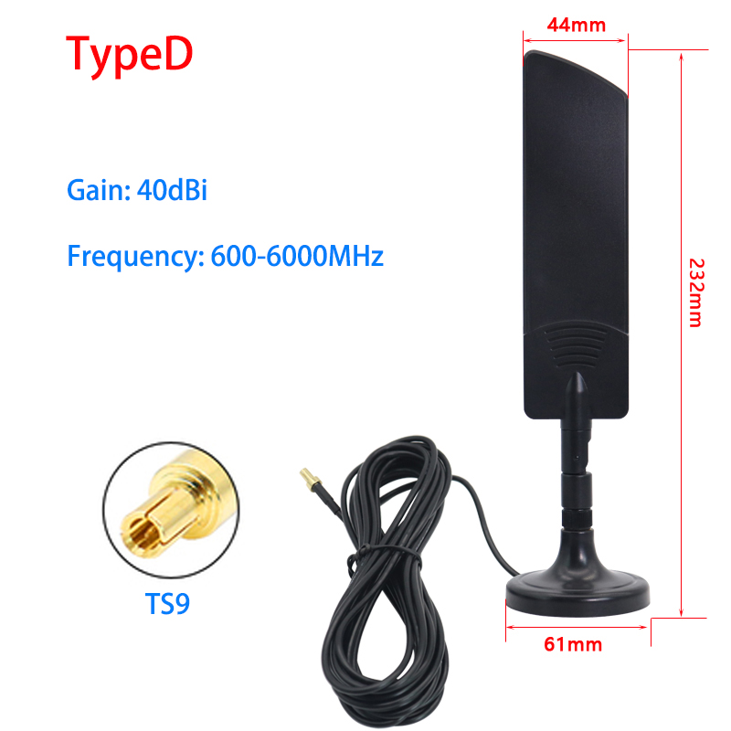 Antenă gsm 3g 4g 5g, amplificator 40 dbi, extender extern, bază magnetică,  ts9 sma mascul pentru router wifi cpe pro, amplificator de semnal 3 mcable: Gri