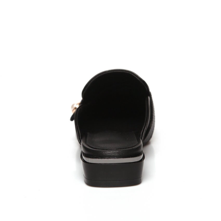 Qutaa Ronde Neus Kraal Casual Comfort Vrouwen Schoenen Vierkante Hak Slingback Pu Leer Alle Match Zomer Slip Op Sandalen size34-43