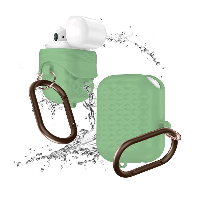 Grid Korn Silikon Wasserdichte Kopfhörer Fall Für Airpods Metall Finger Ring Kopfhörer Schutzhülle Kopfhörer Fall Für Airpods 2 Tasche: Green