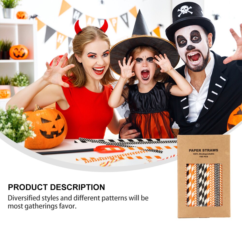 100Pcs Halloween Rietjes Grappige Patroon Rietjes Rietjes Voor Feestartikelen