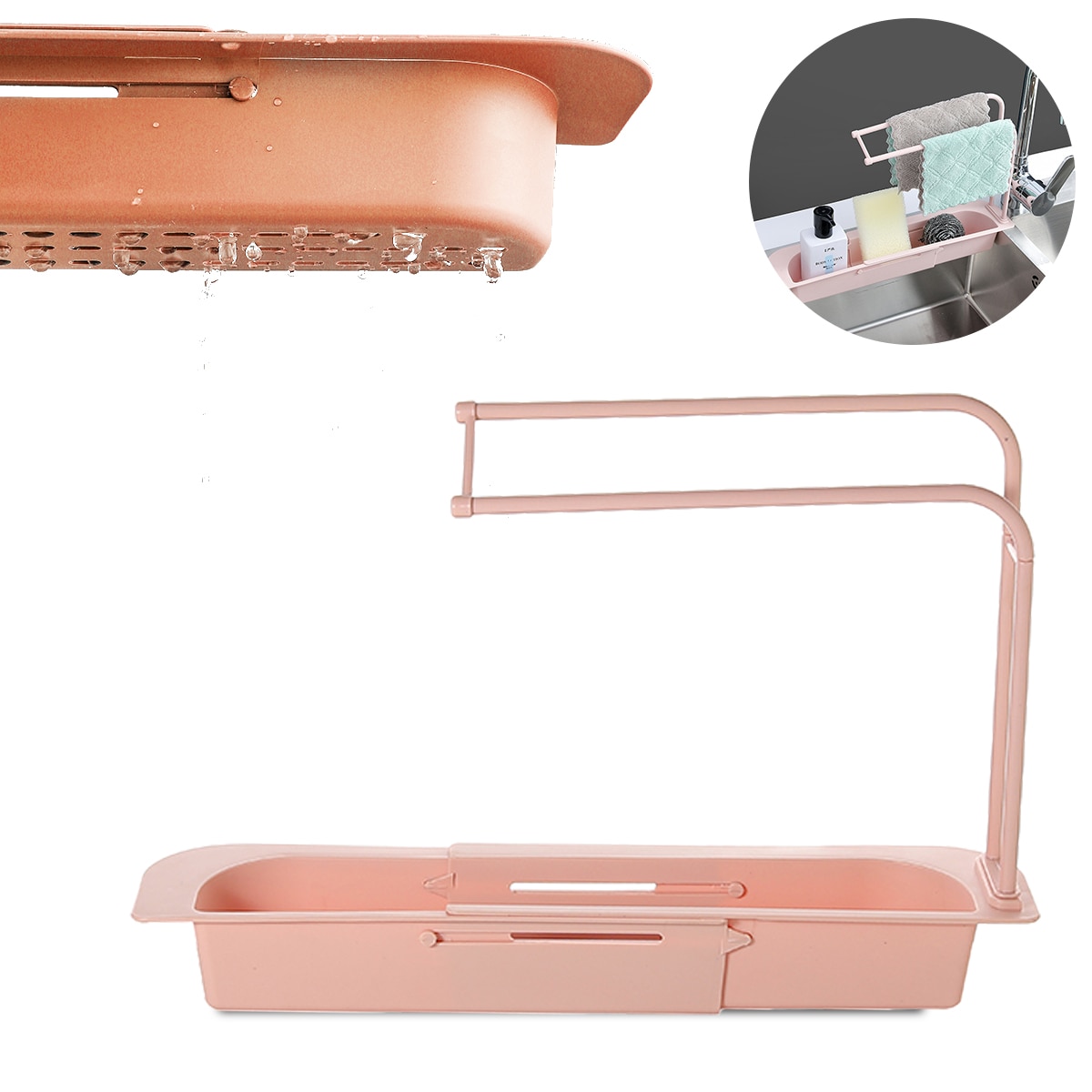 Égouttoir télescopique pour évier de cuisine, panier de rangement, porte-robinet réglable, accessoires de salle de bain