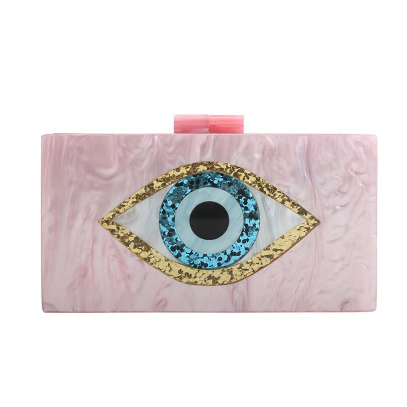 Patchwork Glitter Evil Eye Acrylic PVC Plastic Box Day Clutches Summer Beach Travel Evening Handbags Women cocktail Tote Bags: Pink