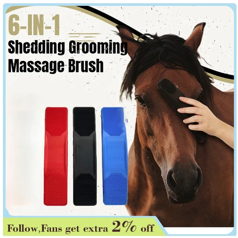 Cepillo para el cuidado de caballos, limpieza de masaje, eliminación de garrapatas y pulgas, accesorios de peine de goma para el cabello, melena corporal, cepillo para montar con cerdas de cola 6 en 1