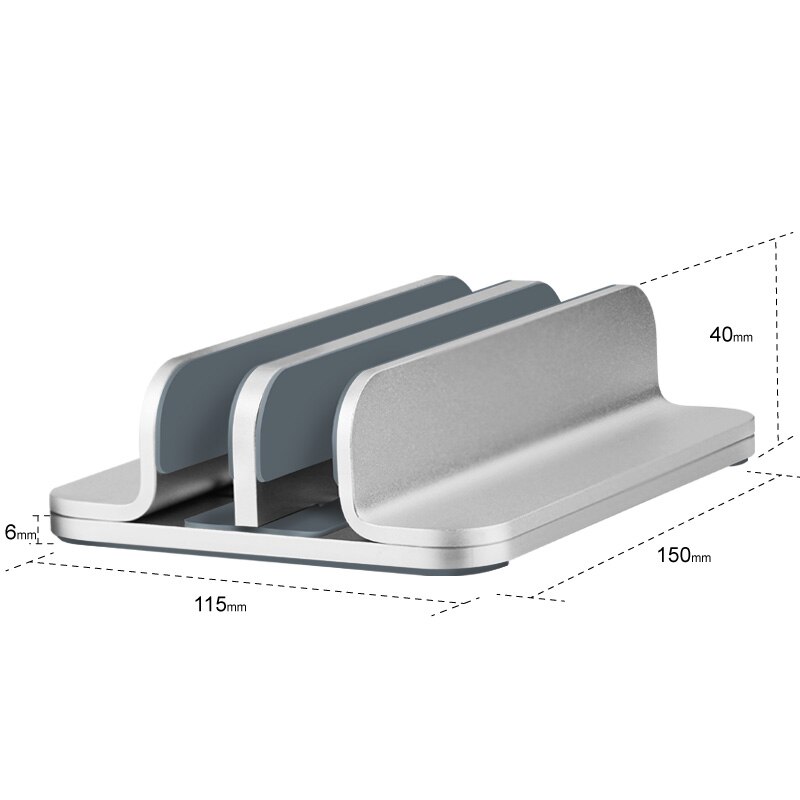 Vertical Adjustable Laptop Stand Aluminium Portable Notebook Mount Support Base Holder For MacBook Pro Air Accessory Book Holder: Double-Silver