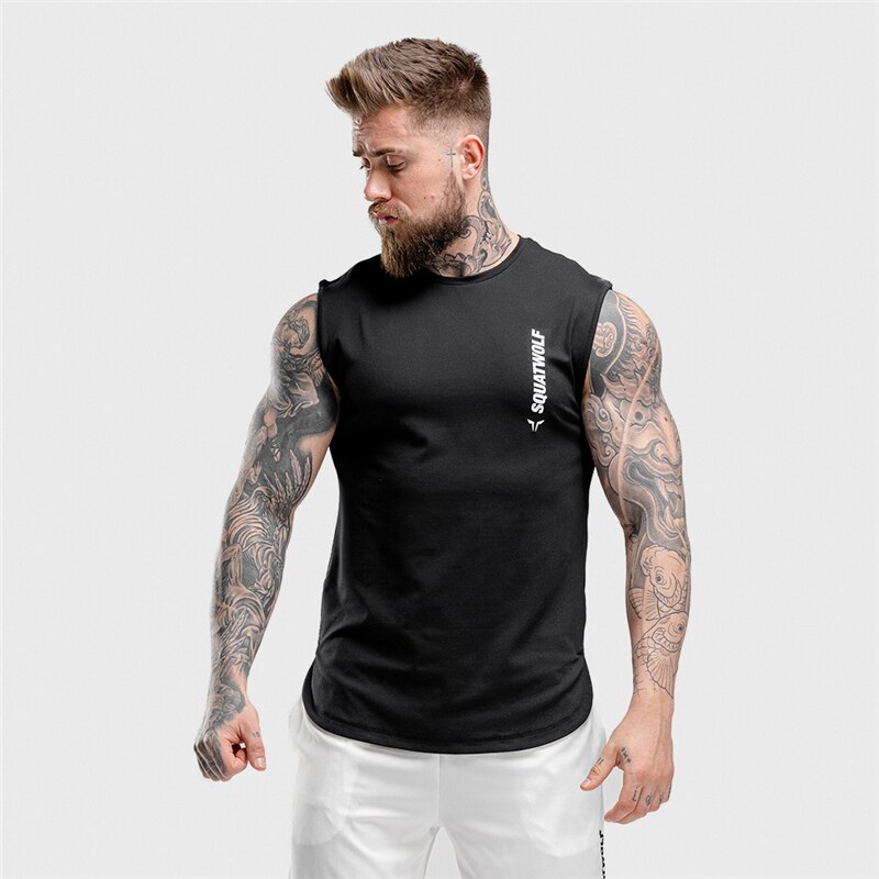 Ermeløs Vest til menn vill stil sommer bomull menn tank topper treningssentre klær underskjorte Fitness tanktops: Svart / M