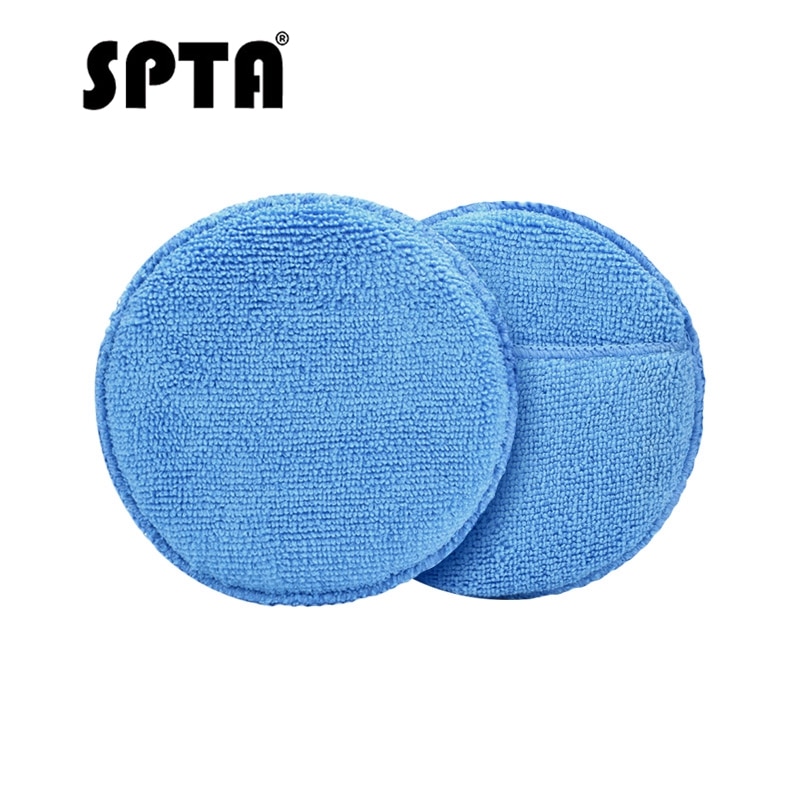 SPTA Ultra Soft Microfiber Car Wax Applicator Pad 5" Round Waxing Sponge with Finger Pocket for Applying Wax Buffer Pad